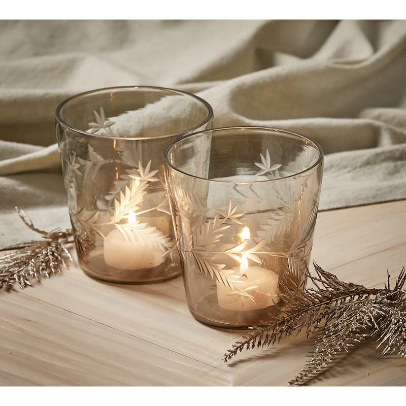 Ombre Handcut Leaf Blown Glass Brown Tealight Votive Candle Holder Tabletop Mantel Centerpiece Weddings 4.0 inch