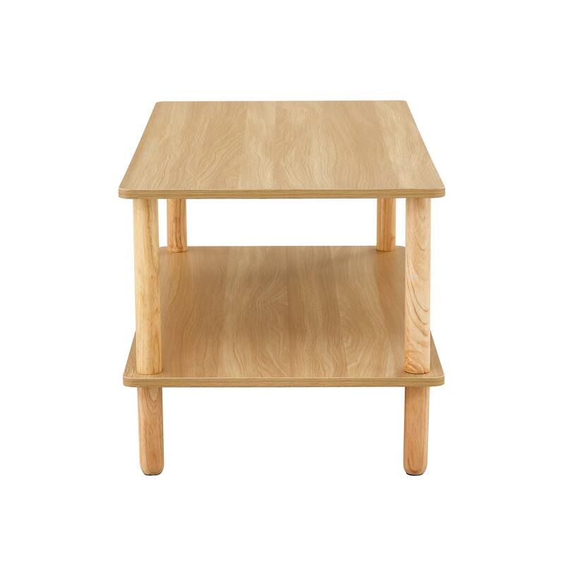 Modern 2-Tier Coffee Table Rectangular Center Table with Open Storage Shelf