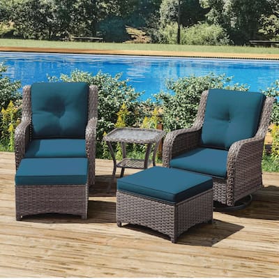 Wicker Patio Furniture Set 5 Piece Rattan Outdoor Sectional Conversation Sets with 2 Chairs,2 Ottomans and 1 Side Table