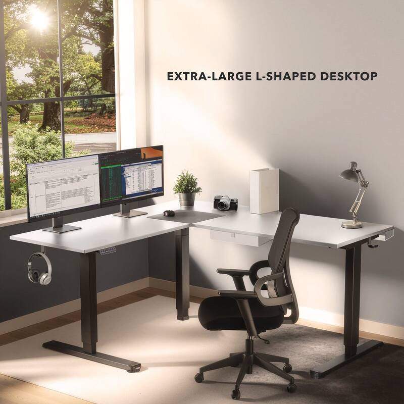 Mount-It! XL 75"W Electric Corner Adjustable Standing Desk, White/Black (MI-15026)