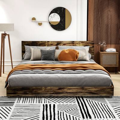 King-Size Bed Frame with Four-Compartment Storage Headboard Solid and Stable