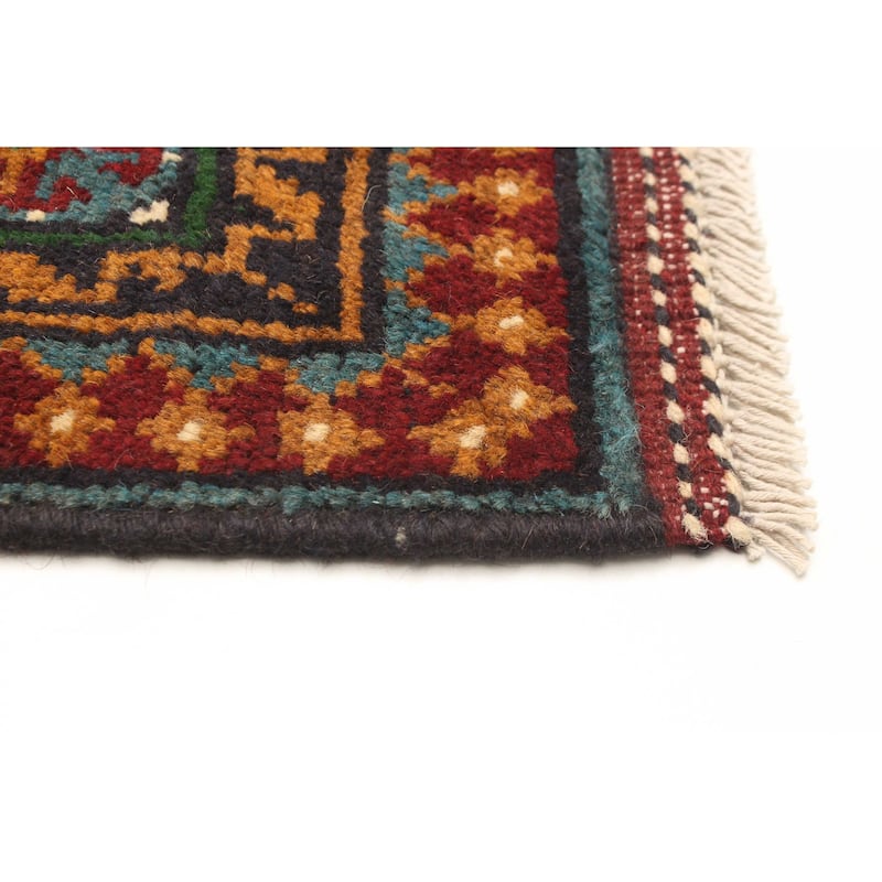 ECARPETGALLERY Hand-knotted Uzbek Kargahi Teal Wool Rug - 4'0 x 5'11