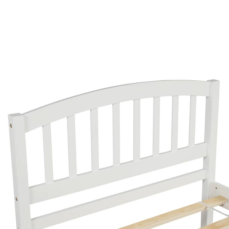White Twin Size Wood Platform Bed Frame with Trundle, Minimalist Design, Solid Pine Construction