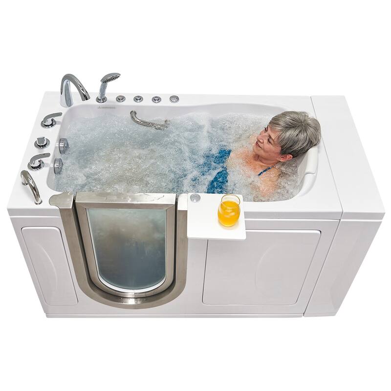 Ella Royal 32"x52" Acrylic Hydro Massage Walk-In Bathtub with Inward Swing Door, 5 Piece Fast Fill Faucet, 2" Dual Drain
