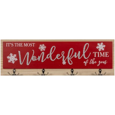 Snowflakes "It's The Most Wonderful Time of The Year" Christmas Wall Hooks - 19.5"