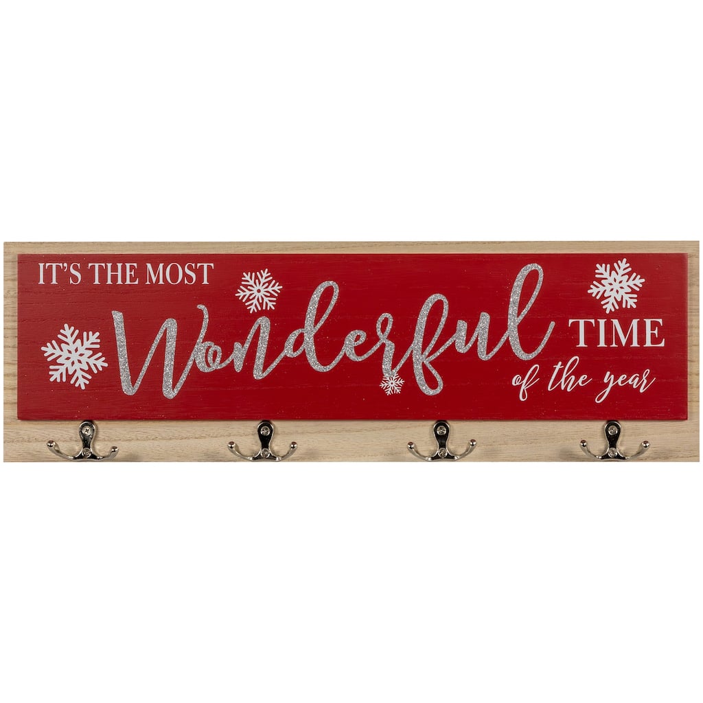 Snowflakes "It's The Most Wonderful Time of The Year" Christmas Wall Hooks - 19.5"
