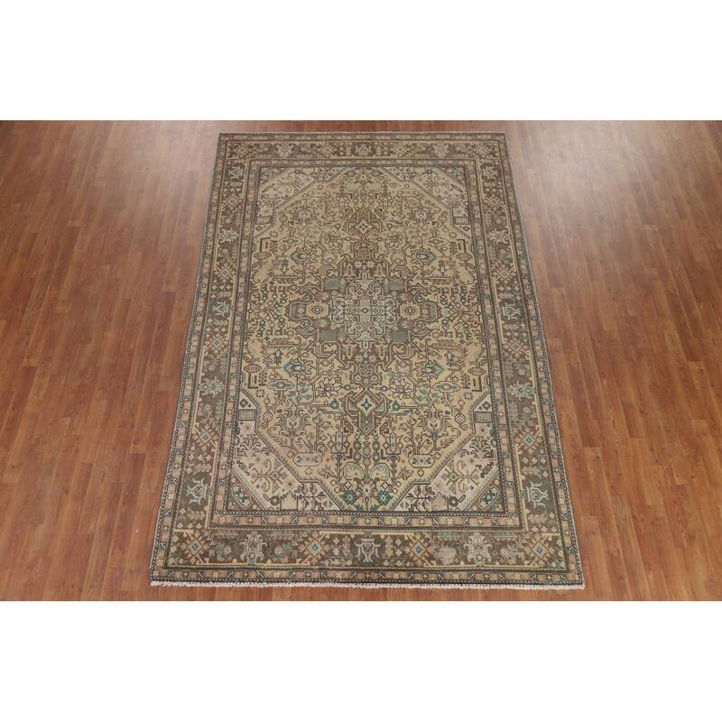 Hand Knotted Oriental 100% Wool Carpet Traditional Medallion Peach Tabriz Area Rug - 9' 10'' X 6' 4''