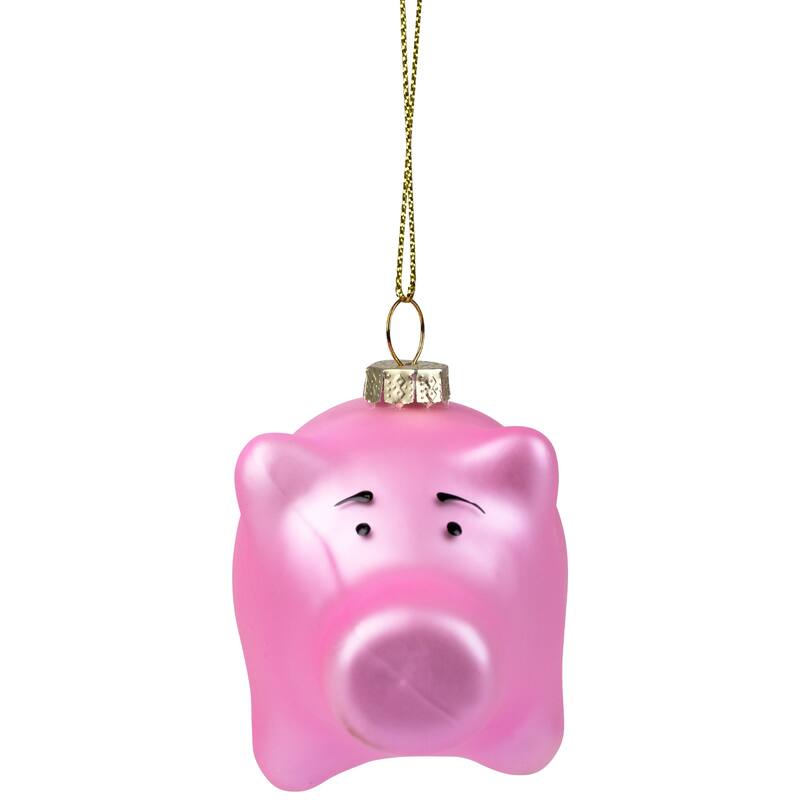 Pink Pig Glass Christmas Ornament - 4"