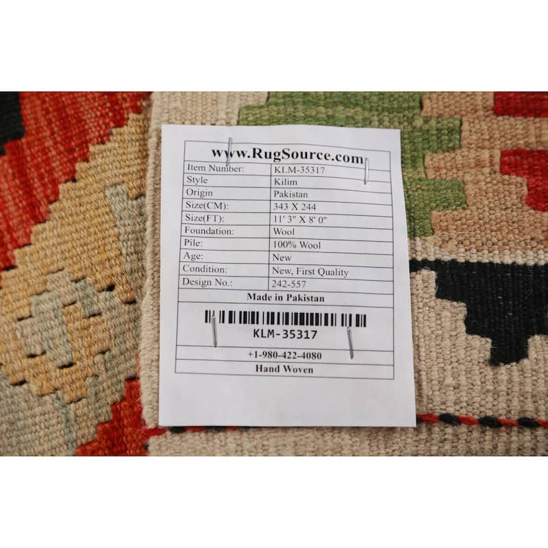 Geometric Kilim Oriental Area Rug Hand-Woven Tribal Wool Carpet - 8'0"x 11'3"