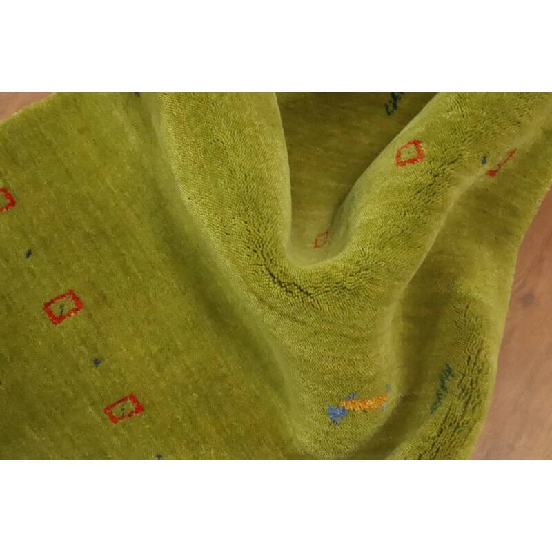 Hand Knotted Oriental 100% Wool Carpet Tribal Animal Pictorial Green Gabbeh Area Rug - 3' 9'' X 2' 0''