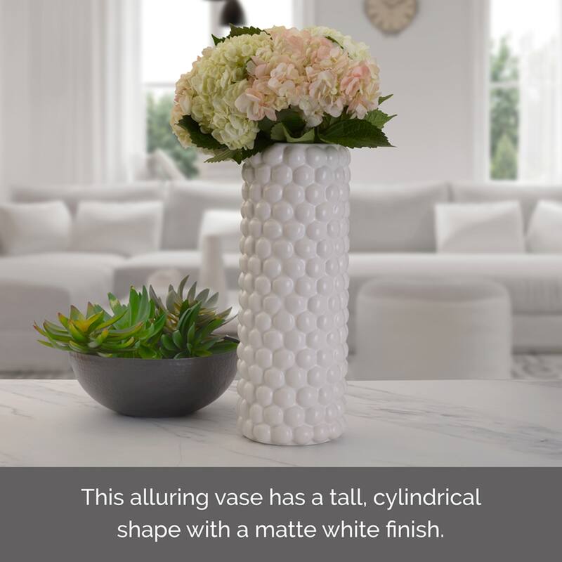 Elements White Cable Knit Ceramic Vase, 16 Inch