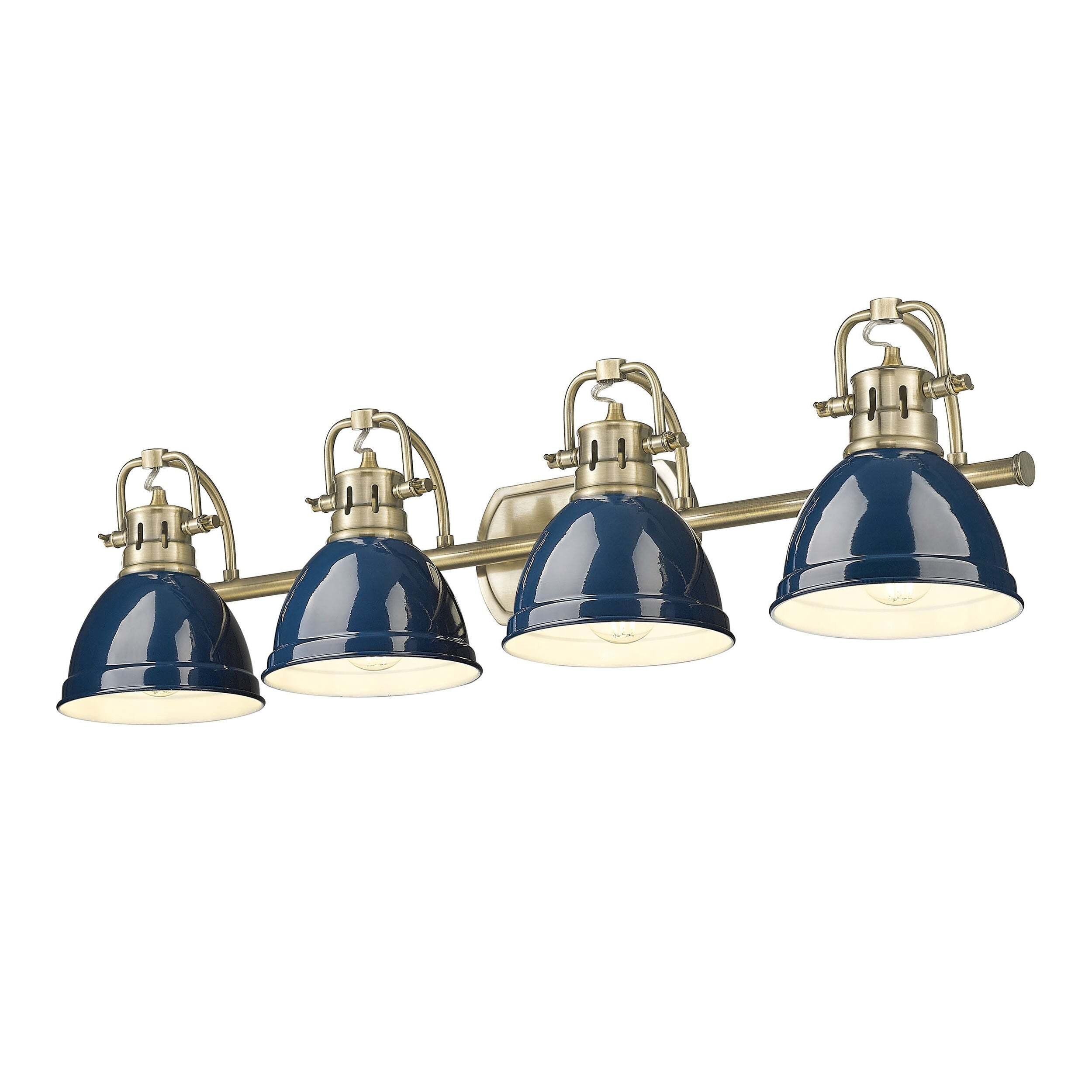 Yep by Golden Lighting Duncan 4-light Vanity in Aged Brass and Navy Blue shade