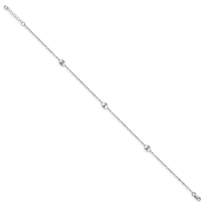 Curata Women's Italian 14k White Gold Polished Tag Saturn Anklet - 10 Inch