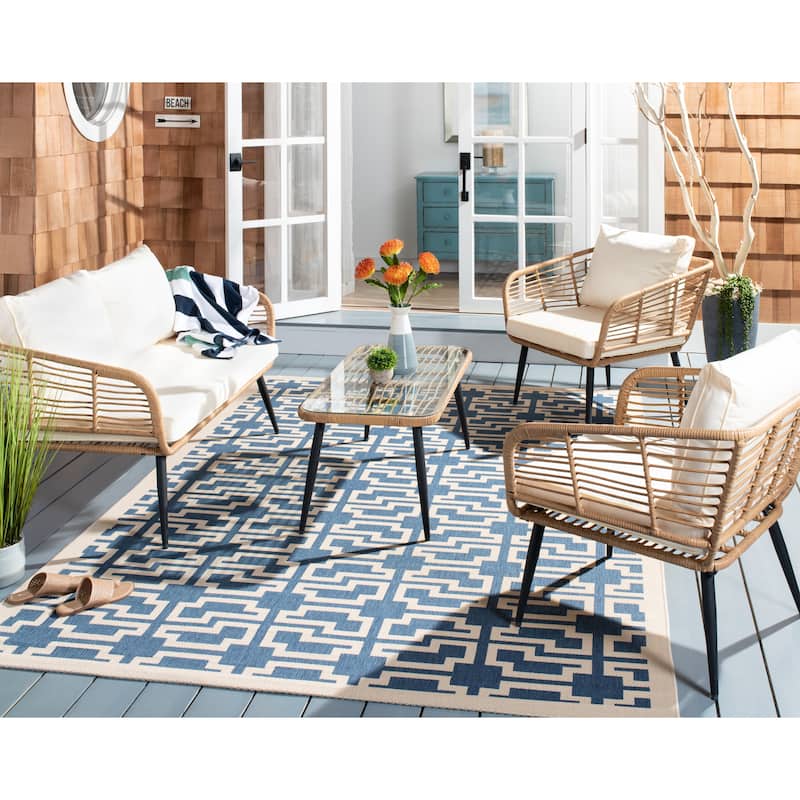 SAFAVIEH Outdoor Living Harrley 4-Piece Patio Set - Natural/White