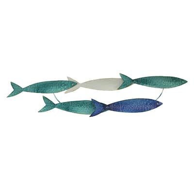 Zeckos 34 Inch Blue Metal School Of Fish Wall Sculpture Nautical Beach