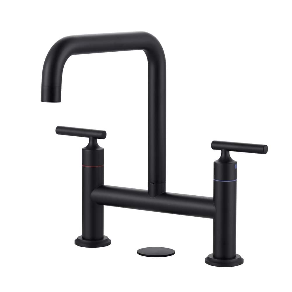 WOWOW Double Handle Bridge Faucet with Kitchen Sink Hole Cover