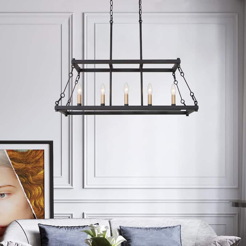 Modern Farmhouse 5-light Kitchen Island Chandelier Pendant Lights for Dining Room Entryway Living Room - L30"xW12"xH23.6" - L30"xW12"xH23.6"