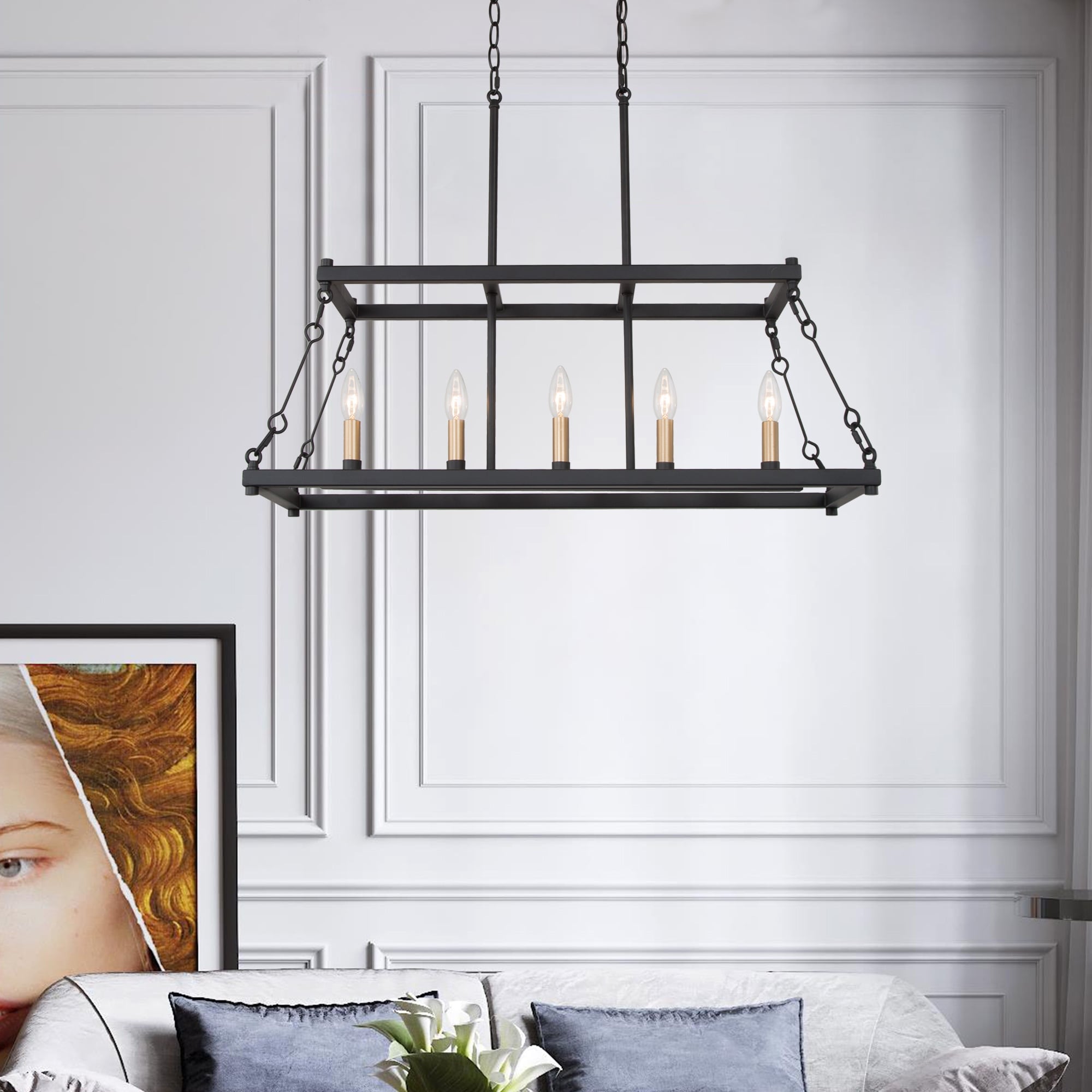 Modern Farmhouse 5-light Kitchen Island Chandelier Pendant Lights for Dining Room Entryway Living Room - L30"xW12"xH23.6"