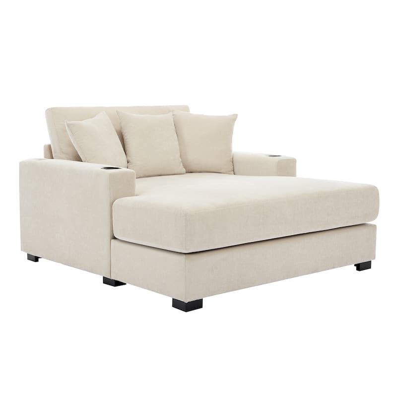 Chenille Fabric Chaise Lounges Couch with Pillows Charge Station and Cup Holders Lounge Chair Oversized Single Sofa Accent Chair