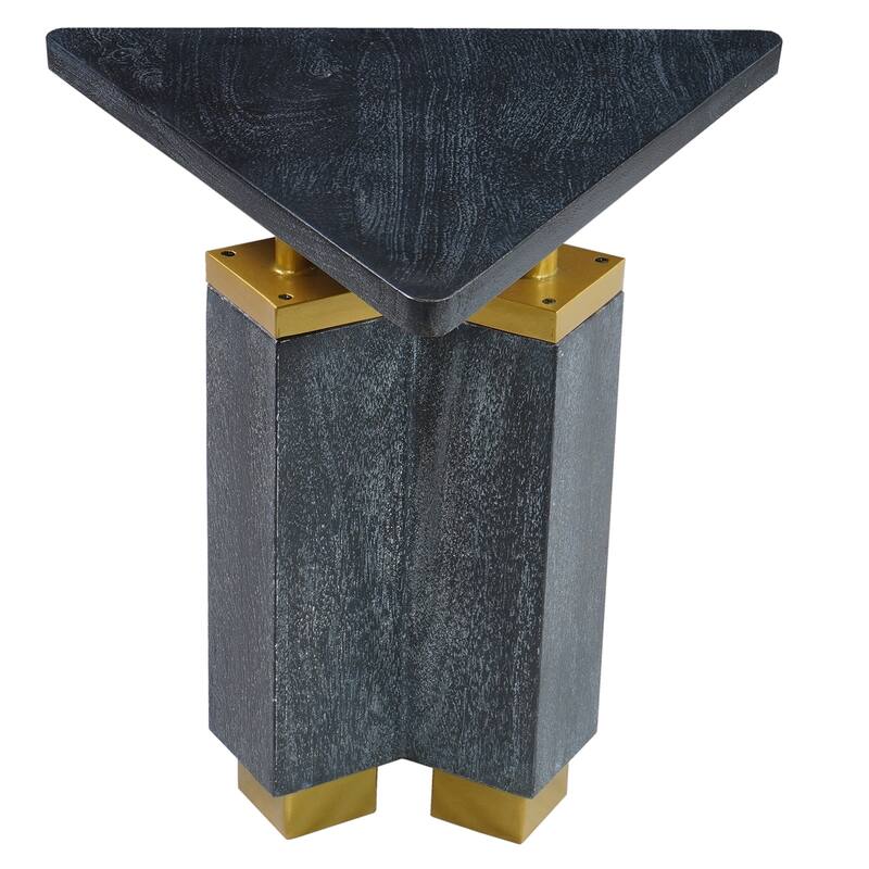 20 in. Black and Brass Triangle Wood End Table, Sturdy Build End Side Table for Living Rooms