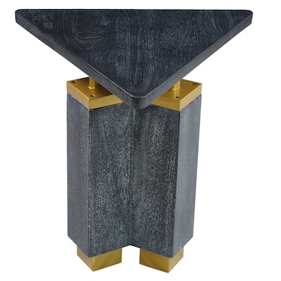 20 in. Black and Brass Triangle Wood End Table, Sturdy Build End Side Table for Living Rooms