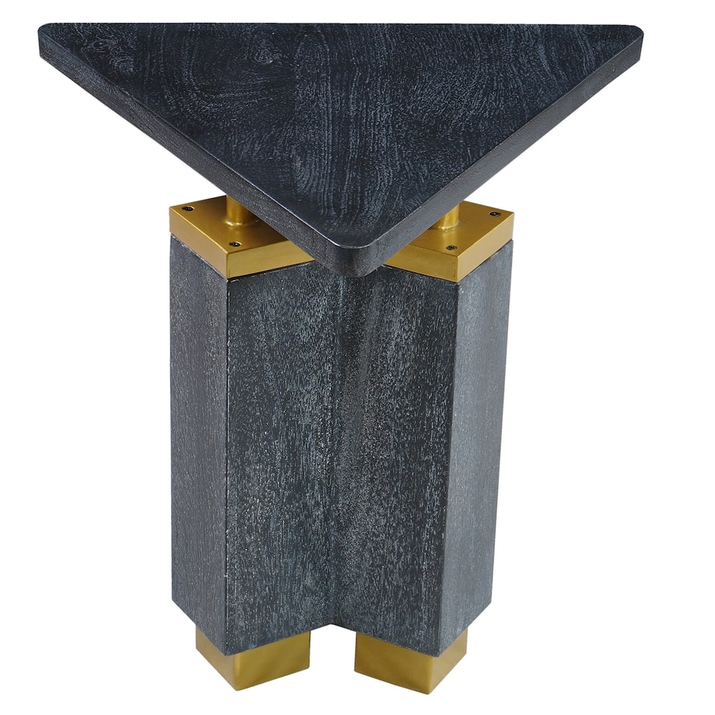 20 in. Black and Brass Triangle Wood End Table, Sturdy Build End Side Table for Living Rooms
