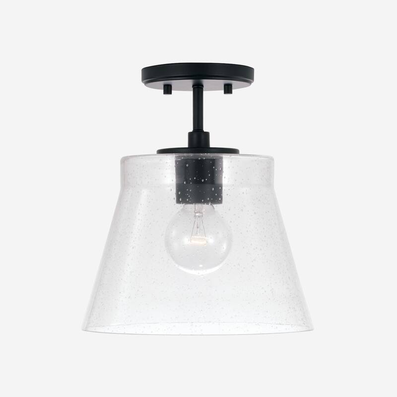 Baker 1-light Small Pendant/ Semi-Flush Mount w/ Clear Seeded Glass - Matte Black