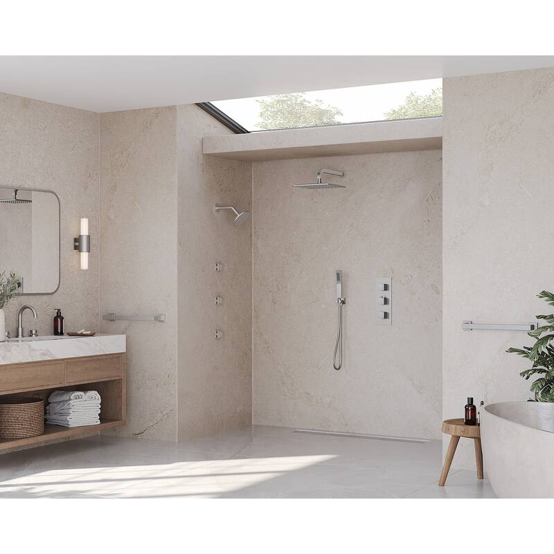 GRANDJOY 12" Wall Mounted Shower System Dual Shower Heads with 6 Body Jets