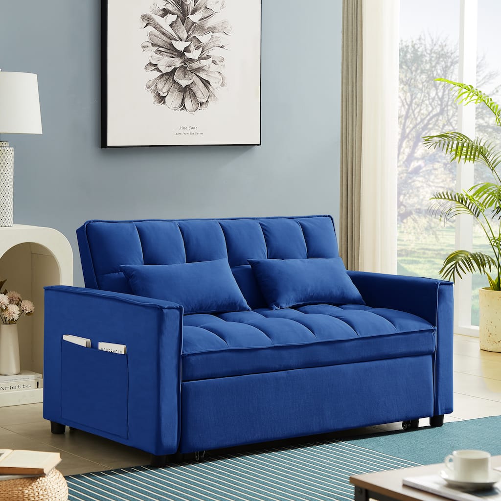 Modern Velvet Convertible Loveseat Sleeper Sofa Couch with Adjustable Backrest,Blue