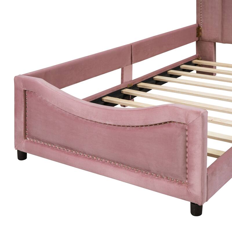 Twin Size Upholstered Daybed with Classic Stripe Shaped Headboard