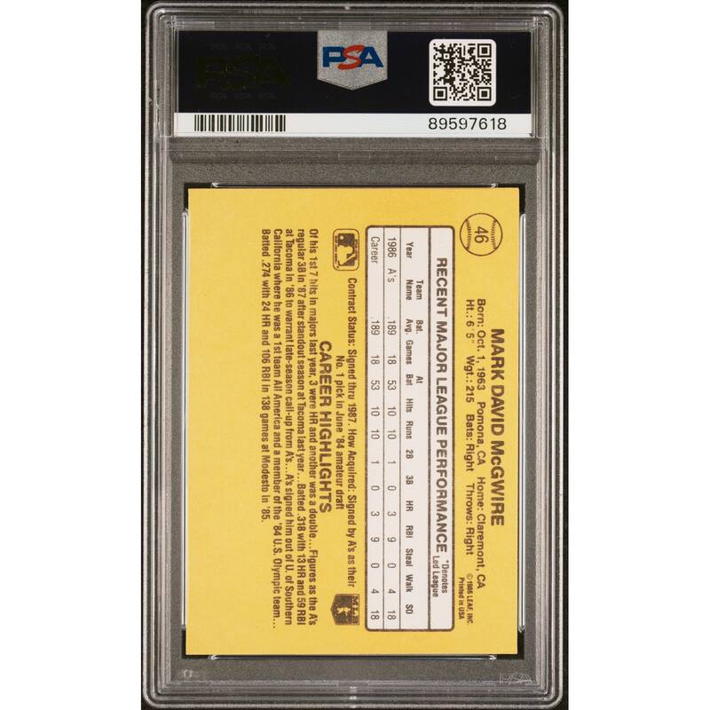 Mark McGwire 1987 Donruss Signed Baseball Rookie Card #46 Auto Graded PSA 9 7618 - 8'6" x 11'6"