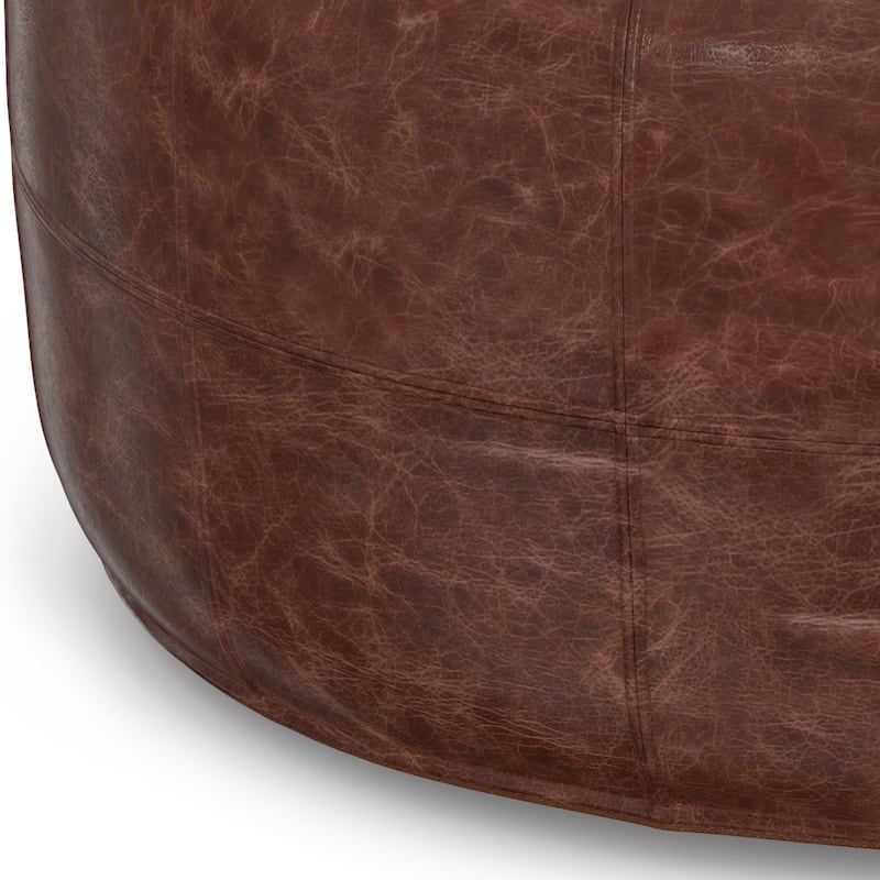 WYNDENHALL Darian Round Pouf in Genuine Leather