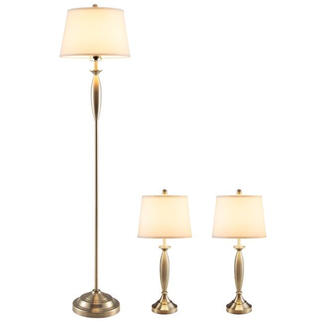 3-Piece Modern Nickel Finish Lamp Set-Silver - 11.5" x 11.5" x 28" (L x W x H)
