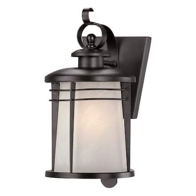 Westinghouse Senecaville One-Light Exterior Wall Lantern, Weathered Bronze Finish on Steel with White Alabaster Glass