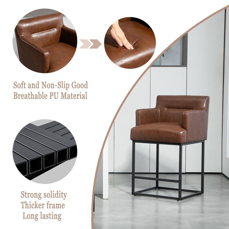 House Hold Counter Height Bar Stools Set of 2,Modern Square PU Bar Stool