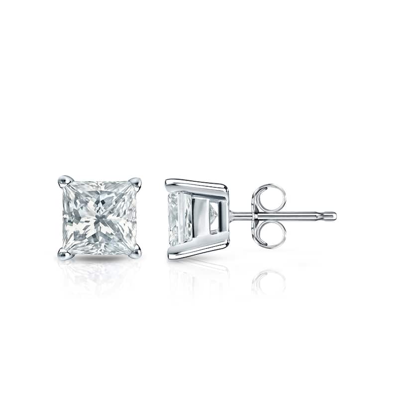 Auriya 14k Gold Lab Grown Princess Diamond Stud Earrings 0.50 to 5.00 ct. tw. 4-Prong Basket Push-Back (F-G VS) - White - 1.00 ct. tw.