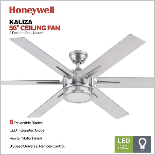 56" Honeywell Kaliza Indoor Modern Ceiling Fan with Remote, Pewter