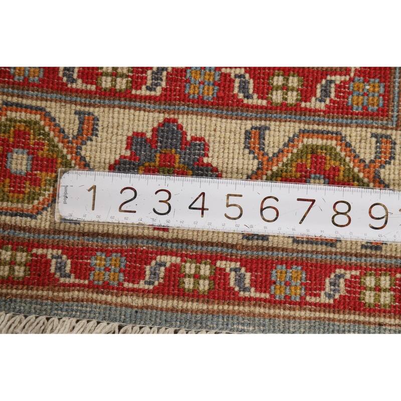 Light Blue Kazak Foyer Rug Handmade Geometric Wool Carpet - 2'8"x 4'0"