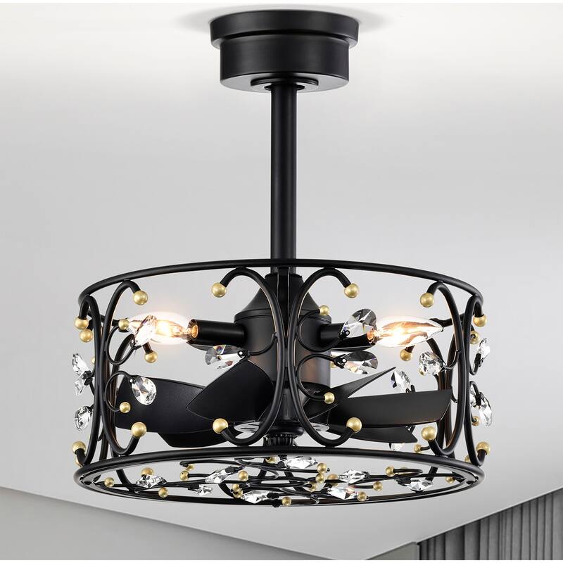 Matte Black and Gold 16 Inch Crystal Fandelier