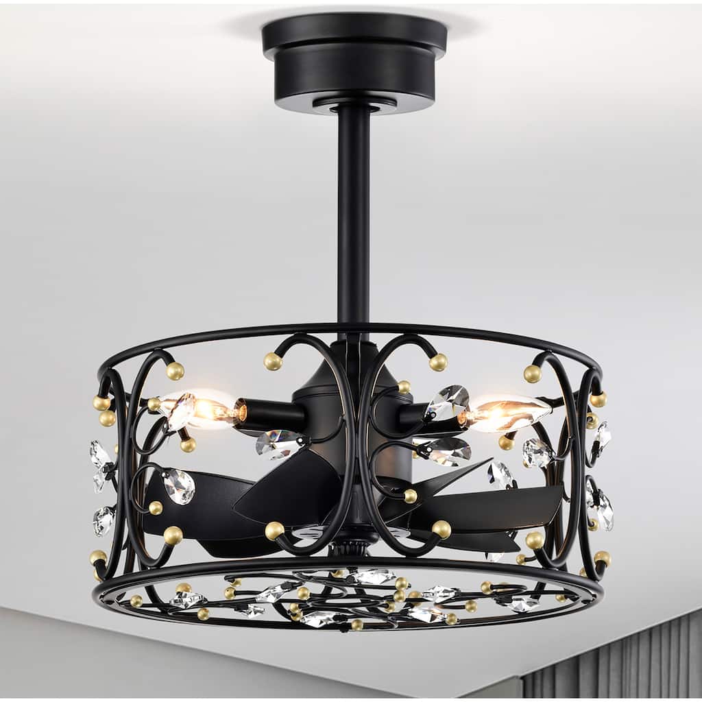 Matte Black and Gold 16 Inch Crystal Fandelier