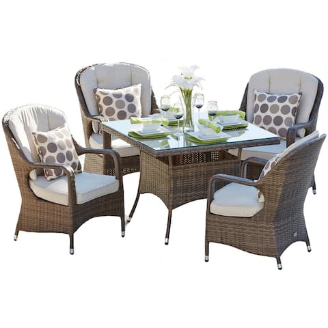 Malachi 5-Piece Outdoor Wicker Conversation Set Rattan Patio Furniture Dining Set Garden Sofa Chair Table Set - Brown
