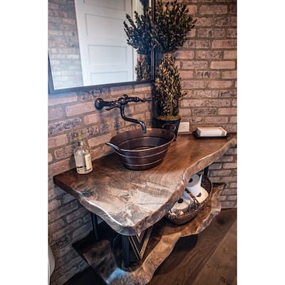 16-in Oval Bucket Vessel Hammered Copper Sink with Handles (VOB16DB)