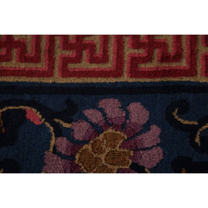 Vegetable Dye Blue Art Deco Chinese Vintage Handmade Wool Carpet - 6'5" x 9'7"