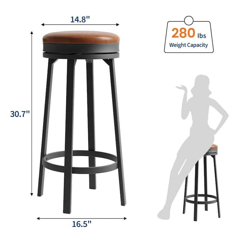30'' Swivel Bar Stools Set of 4, Counter Height Bar Stools with Footrest，Backless Round Design with Waterproof