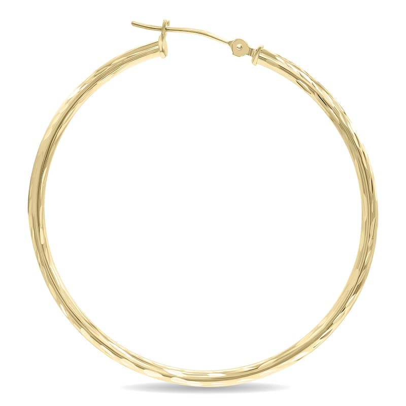 Marquee Jewels 10K Yellow Gold Shiny Diamond Cut Engraved Hoop Earrings (40mm)