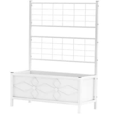 White Galvanized Steel Raised Garden Bed with Trellis for Climbing Plants Outdoor Planter - 35.4" W x 15.7" D x 47.2" H