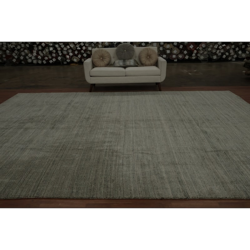 Hand Knotted Oriental 100% Wool Carpet Modern All-Over Greys & Charcoal Gabbeh Area Rug - 14' 2'' X 11' 4''