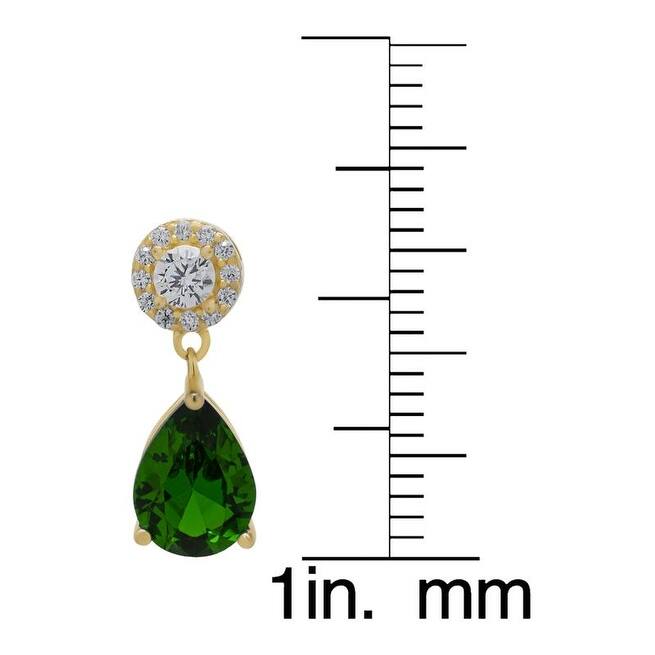 Gold over Sterling Silver Green Quartz and Sapphire Pear Drop Earring