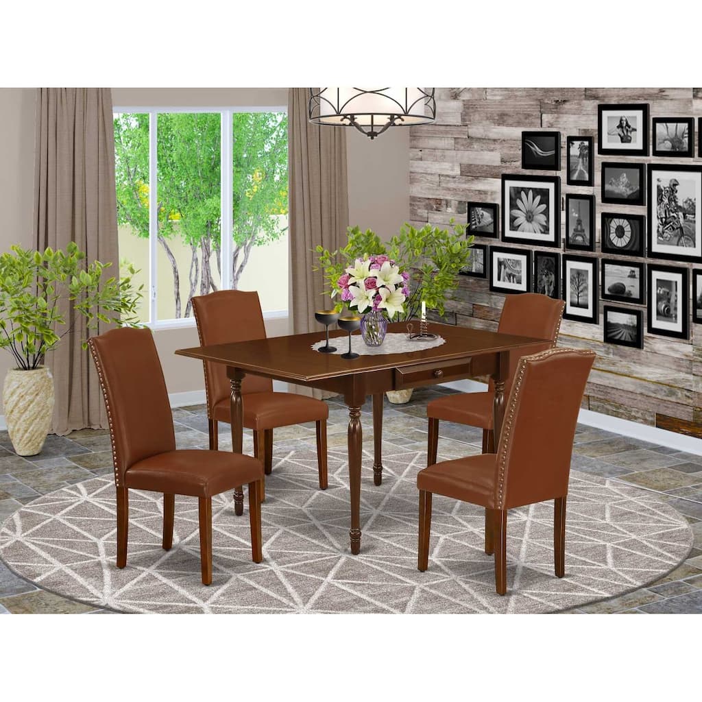 HomeStock 5-Pc Mahogany Finish Solid Wood Top - Dining Room Set with Dropleaf - Seats 4