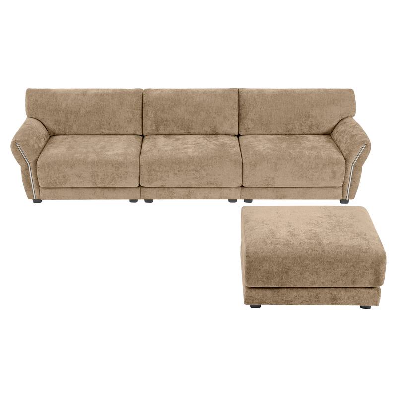 110 Inch L-Shaped Chenille Sectional Sofa with USB and Type-C Charging, Petal Armrests, Movable Ottoman for Living Room